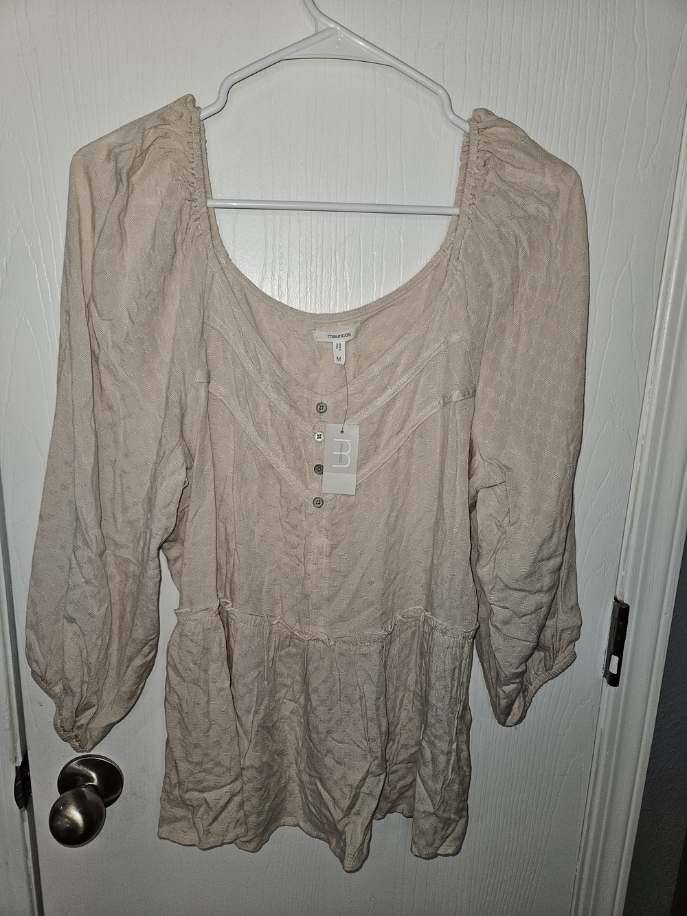 Maurices Light Cream Peasant Blouse